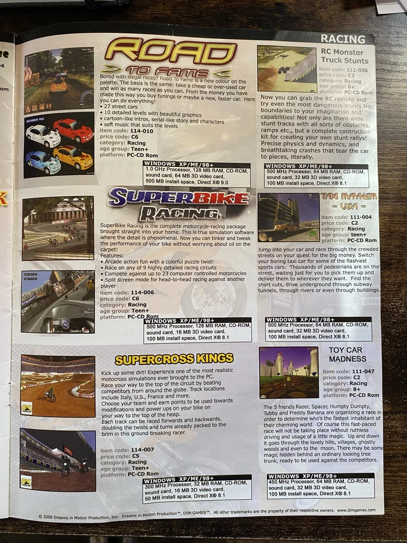 Original DIM-GAMES catalog photograph: Racing · 2